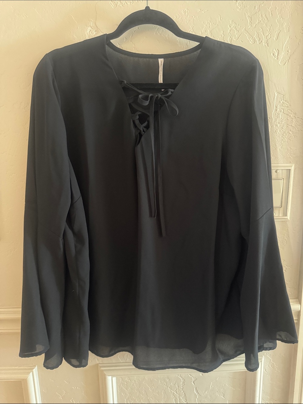 NWT Women's Black Lace-Up Long Sleeve Blouse